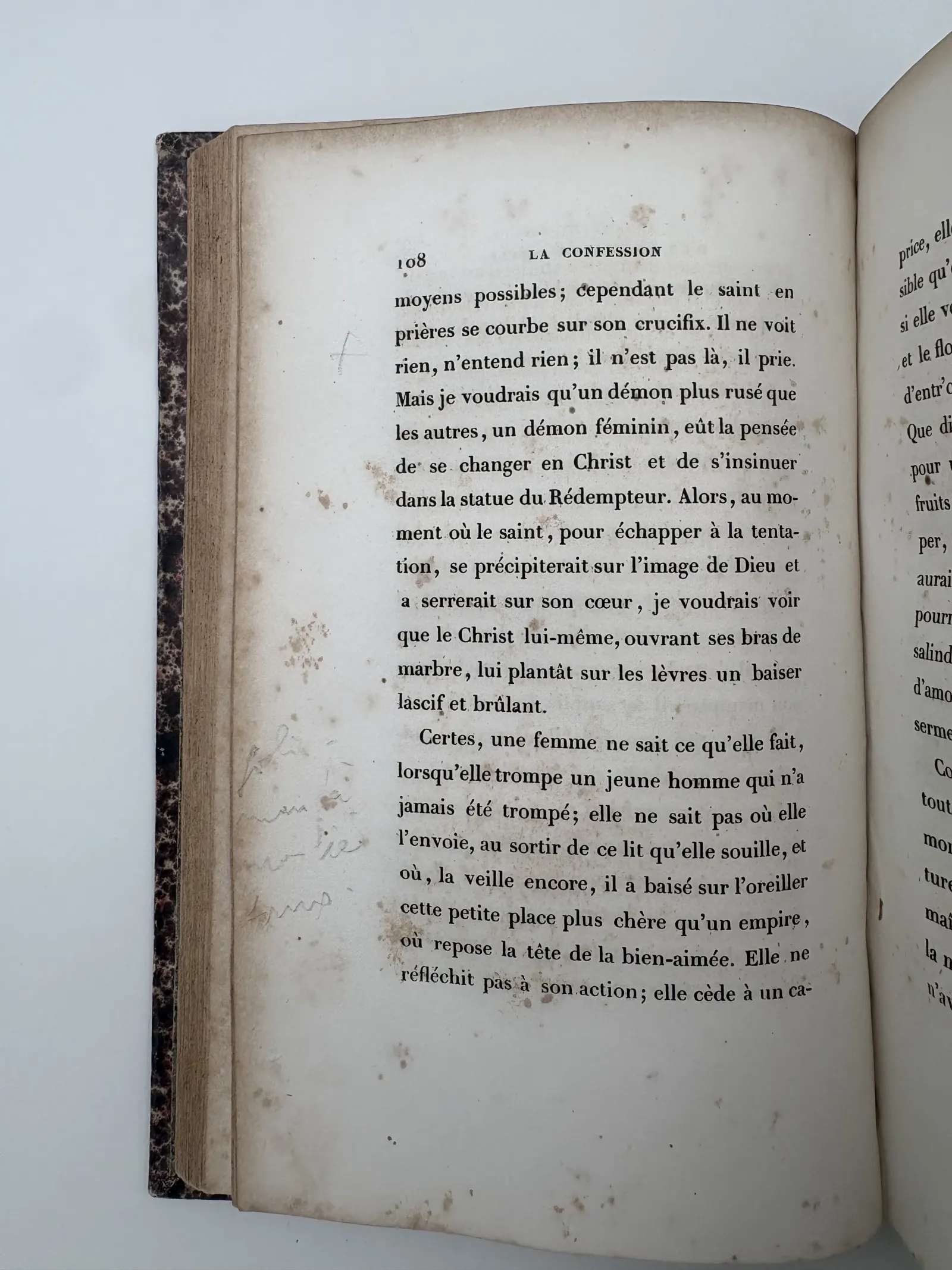 p. 108 — petite croix au crayon, marge gauche.