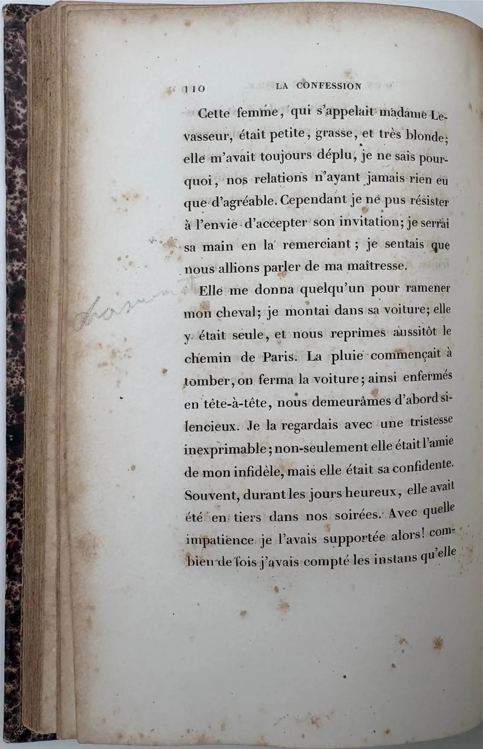 p. 110 — brève note manuscrite au crayon, marge gauche; lecture non assurée.